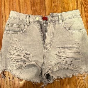 Light gray, high waisted denim shorts